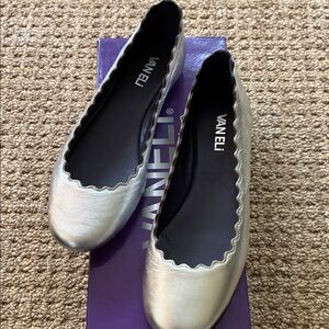 Vaneli Metallic Silver Scalloped Edge Ballet Flats